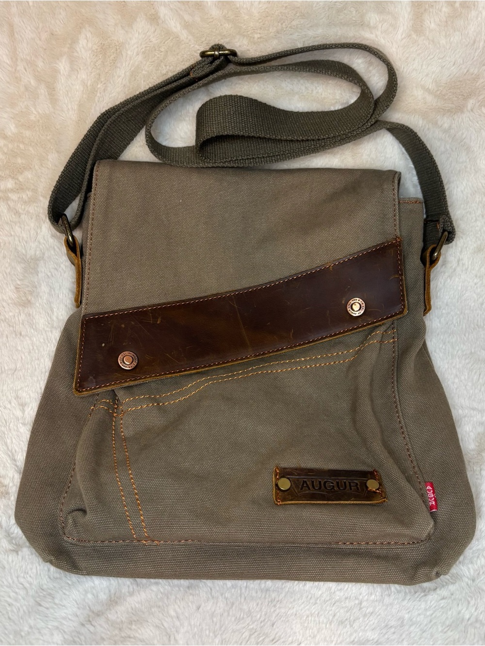 Vintage Augur Olive Canvas Messenger Bag with Brown Leather Accent